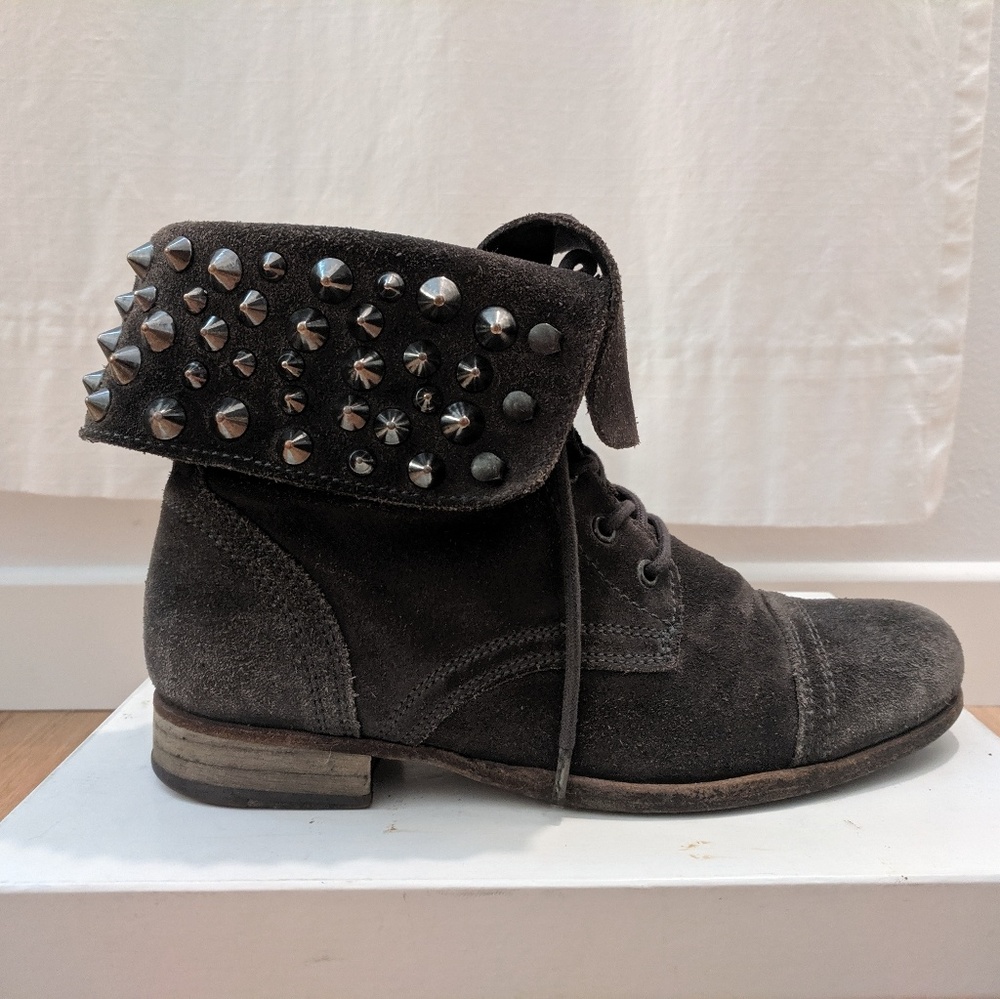 All Saints Studded Grey Suede Combat Boots - 39